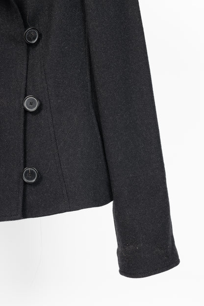 Akris Punto Charcoal Wool Herringbone-Flannel Fur-Collar Jacket