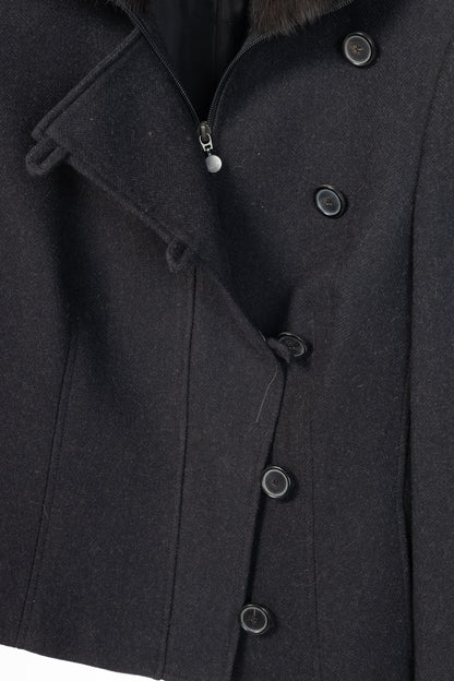 Akris Punto Charcoal Wool Herringbone-Flannel Fur-Collar Jacket