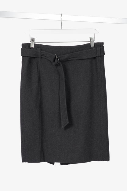 Akris Punto Charcoal Wool Herringbone-Flannel Belted Pencil Skirt