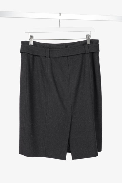 Akris Punto Charcoal Wool Herringbone-Flannel Belted Pencil Skirt