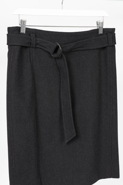 Akris Punto Charcoal Wool Herringbone-Flannel Belted Pencil Skirt