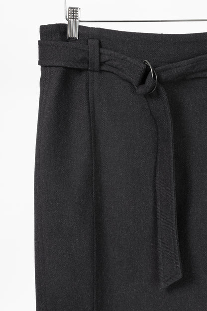 Akris Punto Charcoal Wool Herringbone-Flannel Belted Pencil Skirt