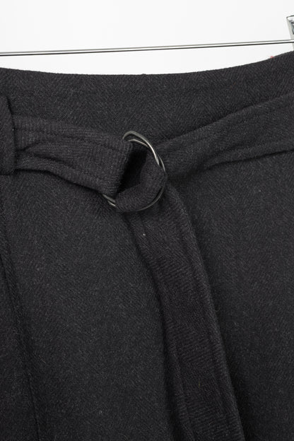 Akris Punto Charcoal Wool Herringbone-Flannel Belted Pencil Skirt
