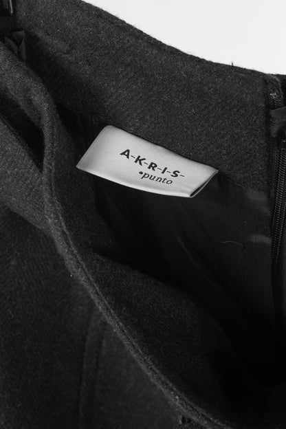 Akris Punto Charcoal Wool Herringbone-Flannel Belted Pencil Skirt