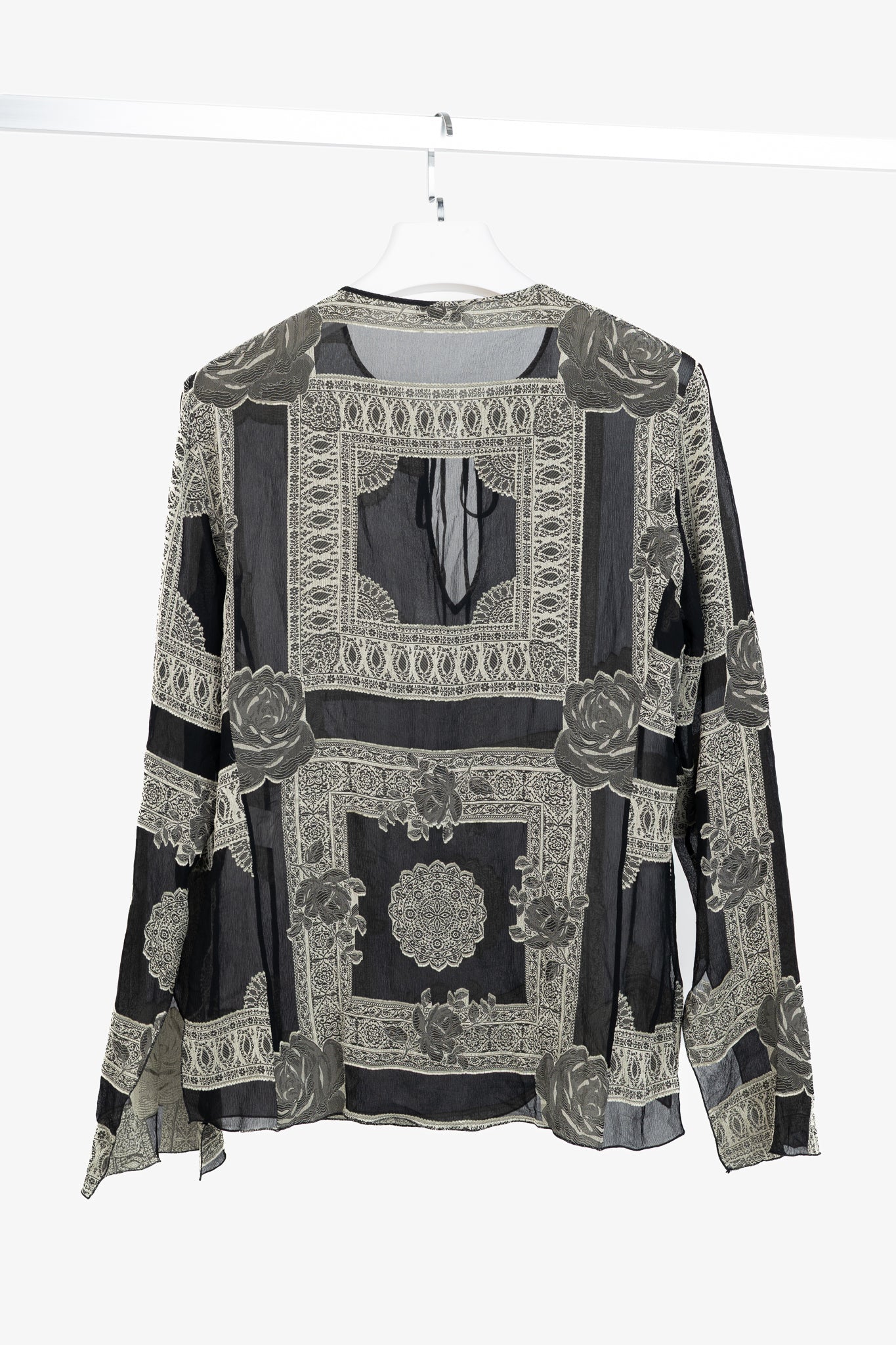 Akris Punto Black Crepe Floral-Paisley Tie-Neck Blouse