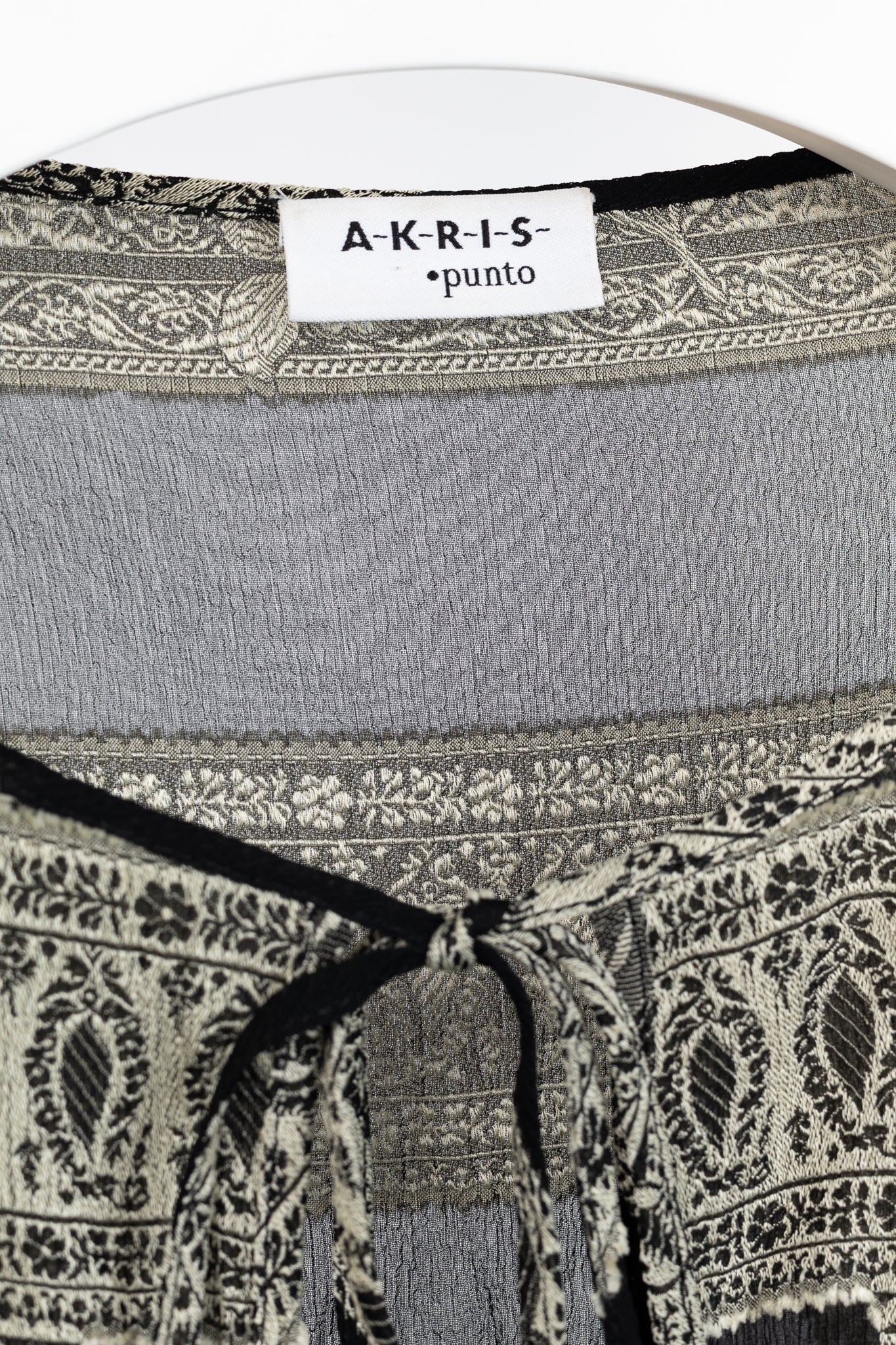 Akris Punto Black Crepe Floral-Paisley Tie-Neck Blouse