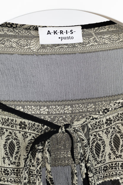 Akris Punto Black Crepe Floral-Paisley Tie-Neck Blouse
