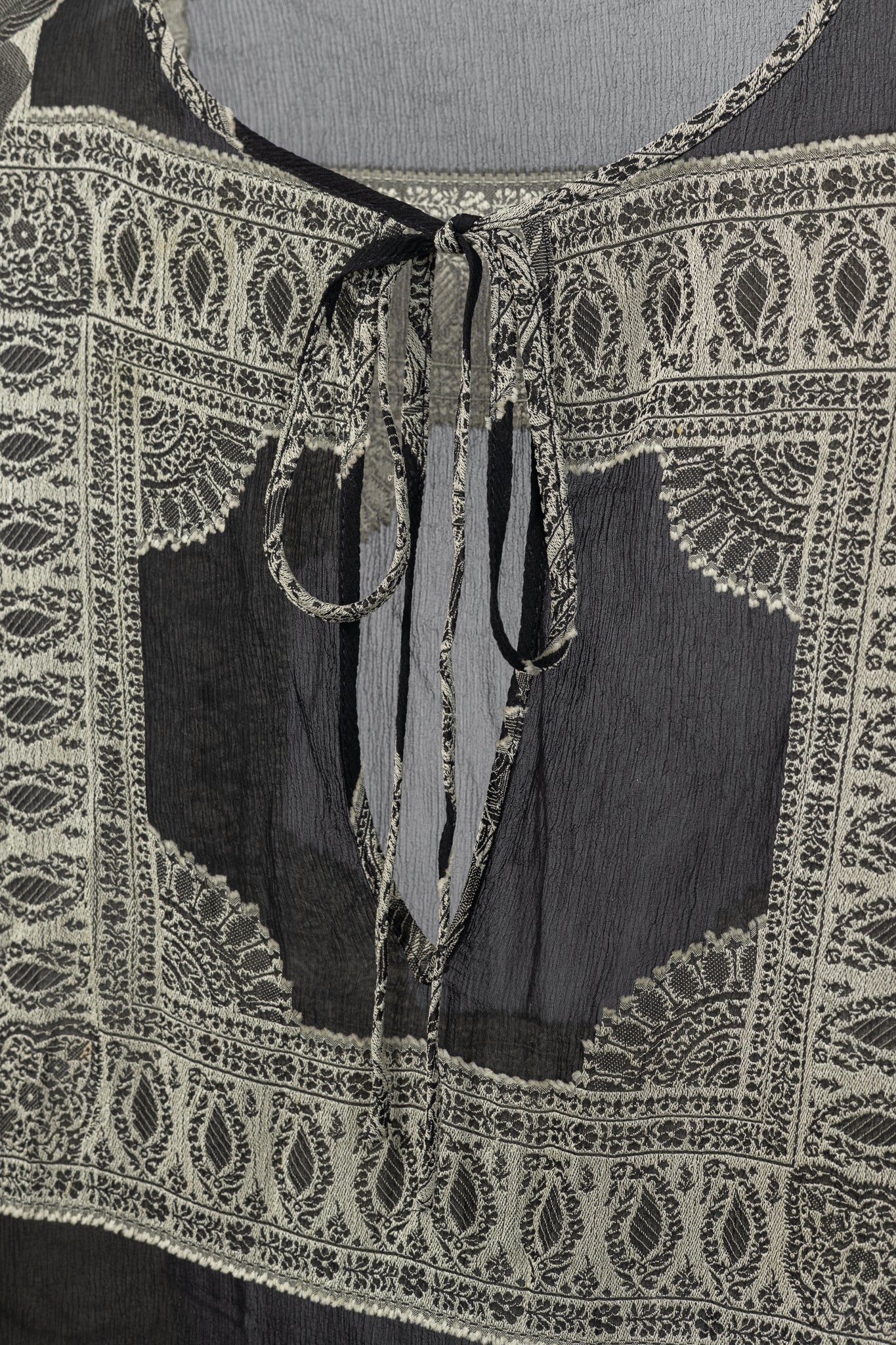 Akris Punto Black Crepe Floral-Paisley Tie-Neck Blouse
