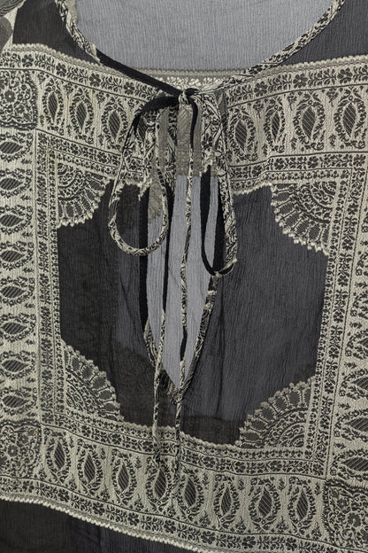 Akris Punto Black Crepe Floral-Paisley Tie-Neck Blouse