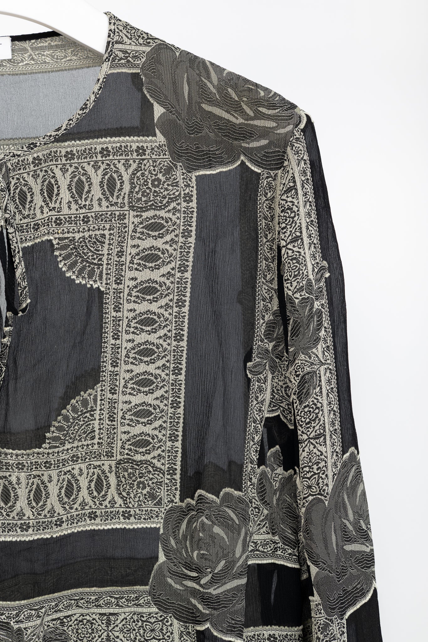 Akris Punto Black Crepe Floral-Paisley Tie-Neck Blouse