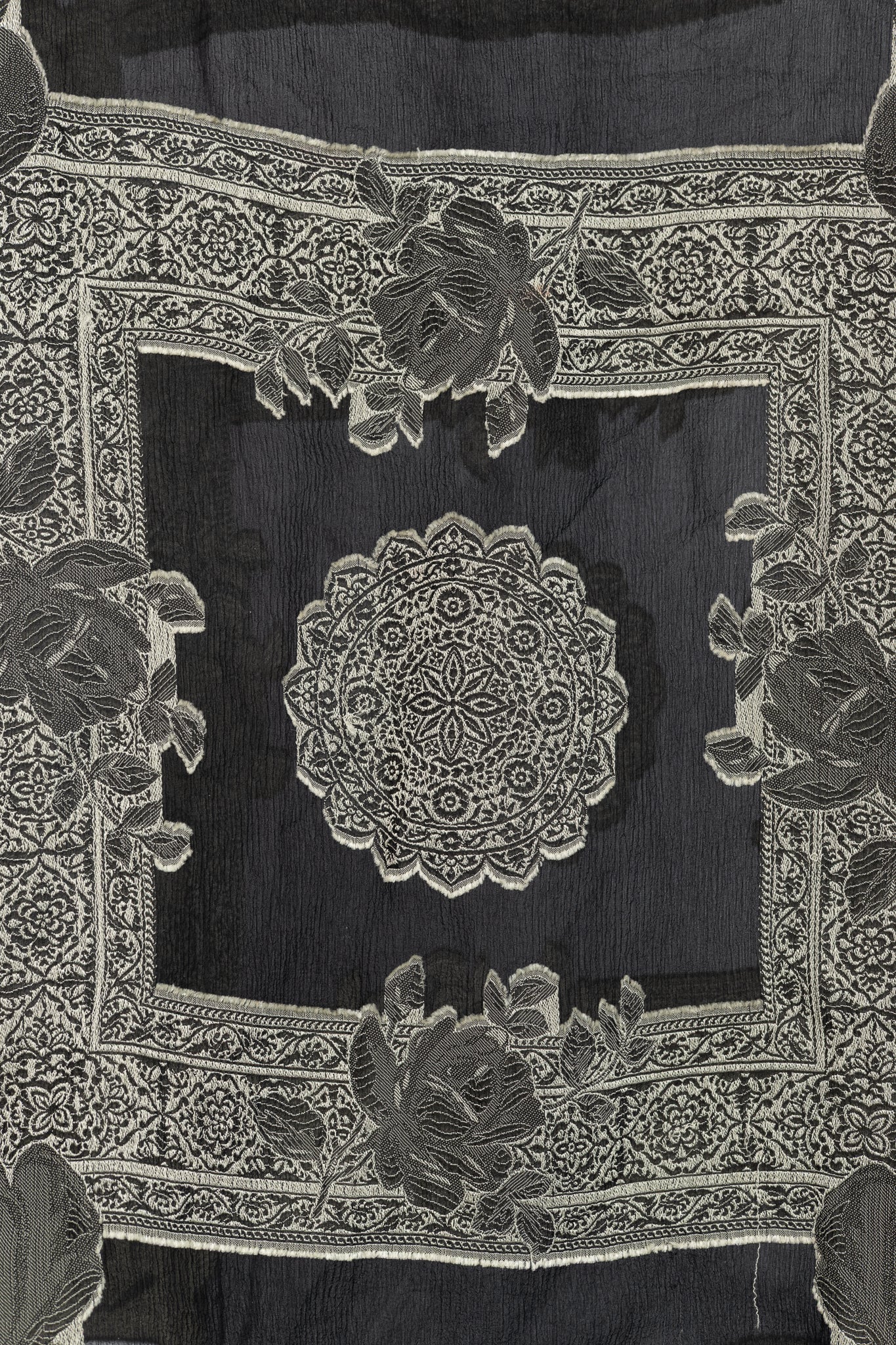 Akris Punto Black Crepe Floral-Paisley Tie-Neck Blouse