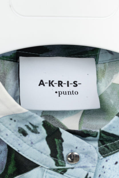 Akris Punto "Bleached Denim" Tropical Leaves-Print Cotton Poplin Shift Dress