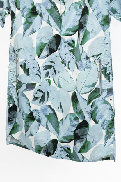 Akris Punto "Bleached Denim" Tropical Leaves-Print Cotton Poplin Shift Dress
