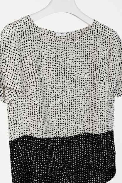 Akris Punto White & Black Colourblock Silk Short-Sleeve Blouse