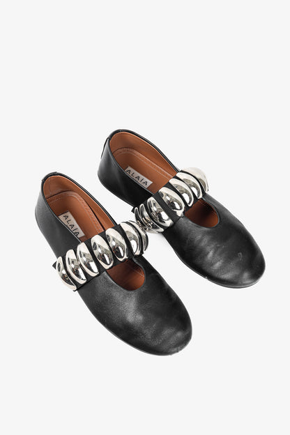 Alaia Noir Lambskin Mary-Jane Ballerina Flats Tribale