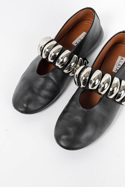 Alaia Noir Lambskin Mary-Jane Ballerina Flats Tribale