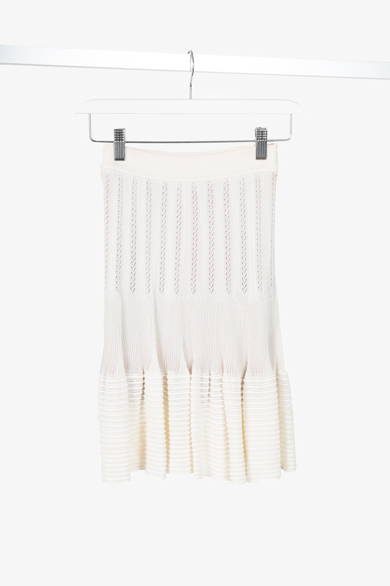 Alaia Cream Pointelle Ribbed Knit Mini Skirt