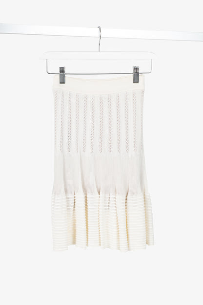 Alaia Cream Pointelle Ribbed Knit Mini Skirt