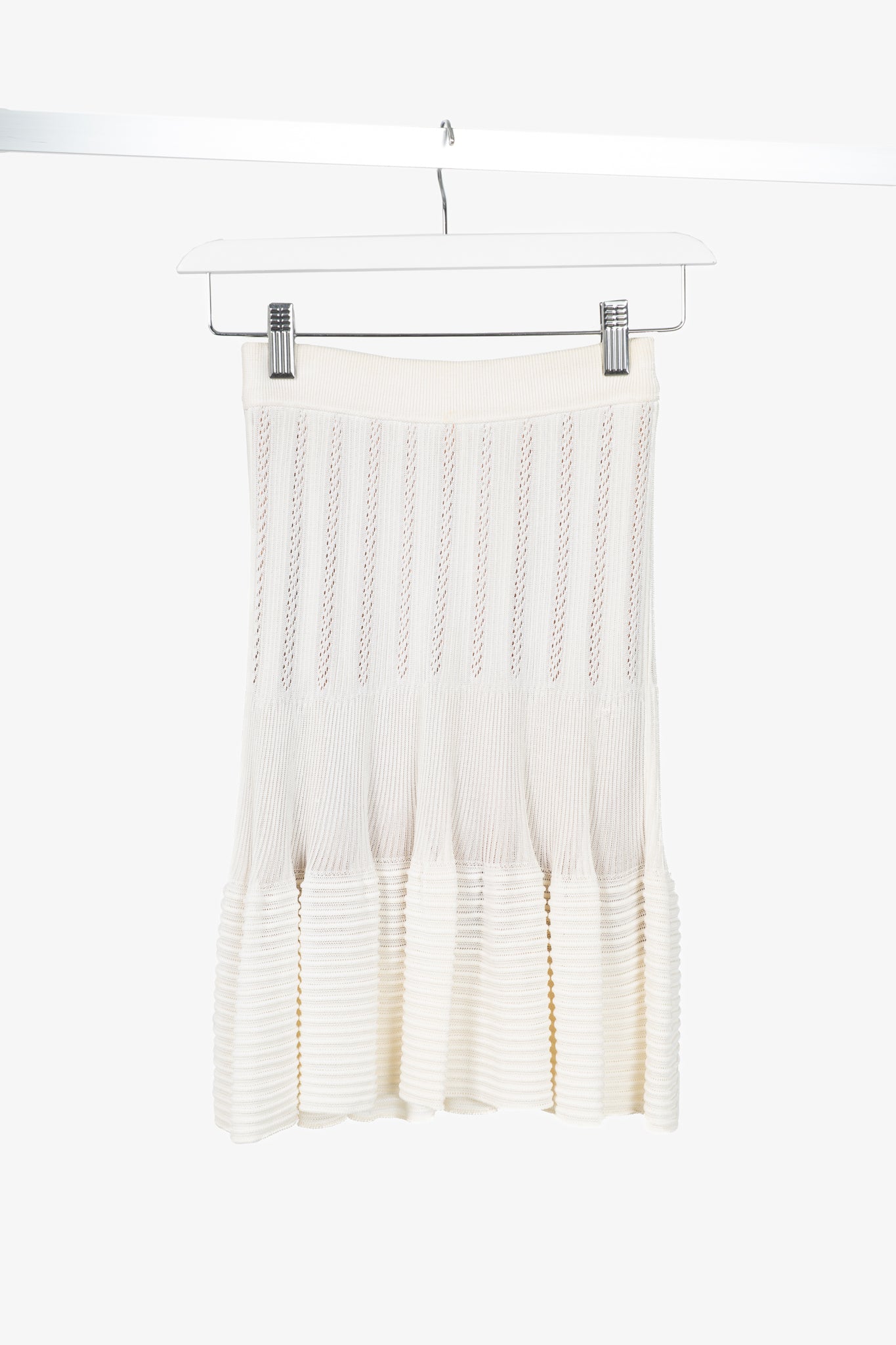 Alaia Cream Pointelle Ribbed Knit Mini Skirt