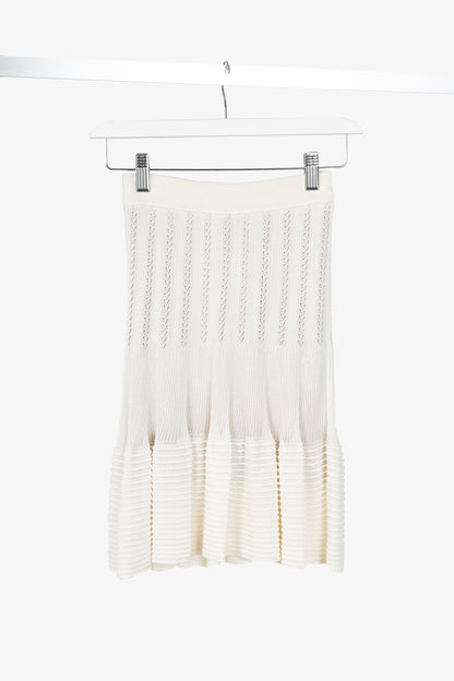 Alaia Cream Pointelle Ribbed Knit Mini Skirt