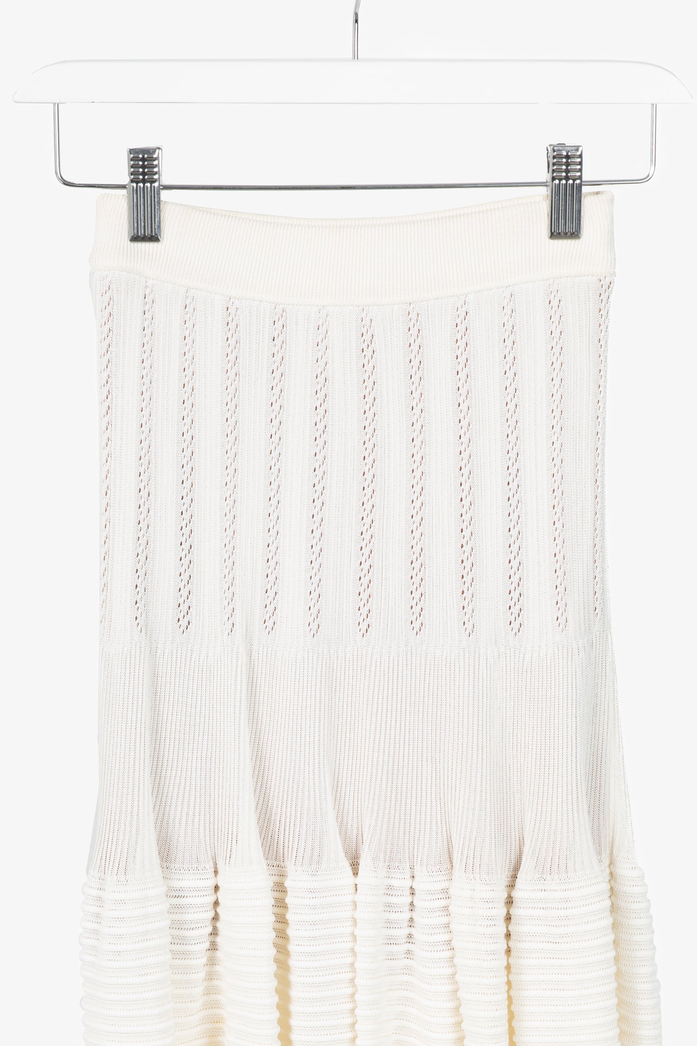 Alaia Cream Pointelle Ribbed Knit Mini Skirt
