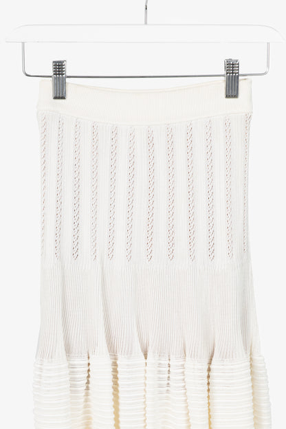 Alaia Cream Pointelle Ribbed Knit Mini Skirt