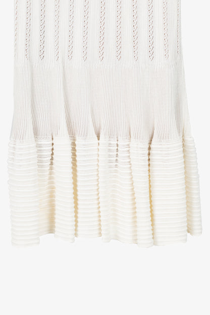 Alaia Cream Pointelle Ribbed Knit Mini Skirt