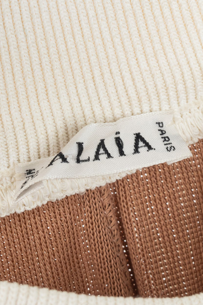 Alaia Cream Pointelle Ribbed Knit Mini Skirt