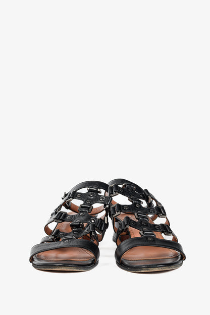 Alaia Black Leather Strappy Studded Sandals
