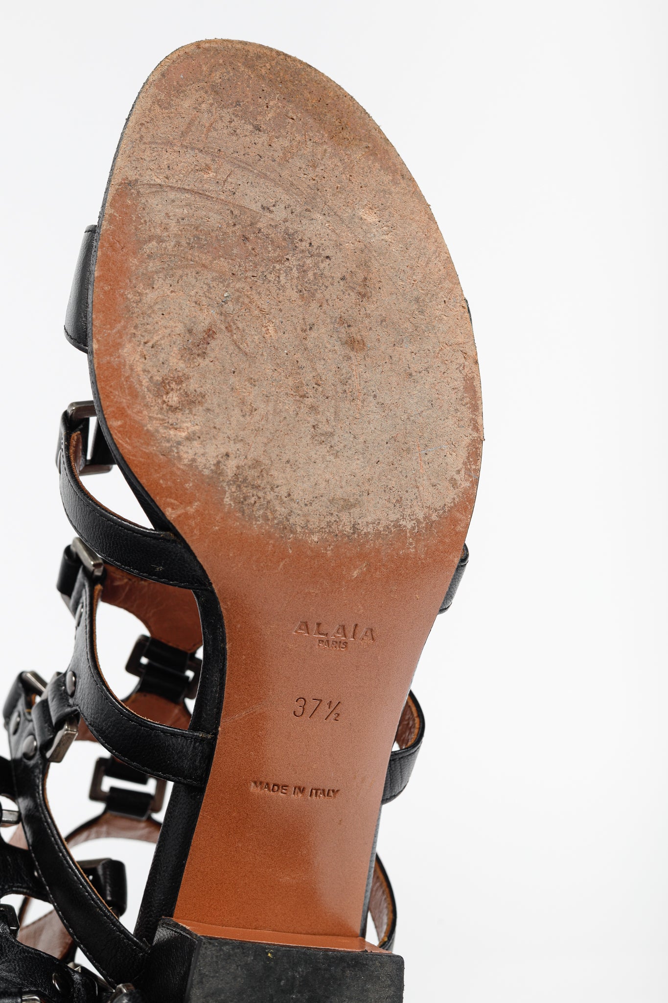 Alaia Black Leather Strappy Studded Sandals