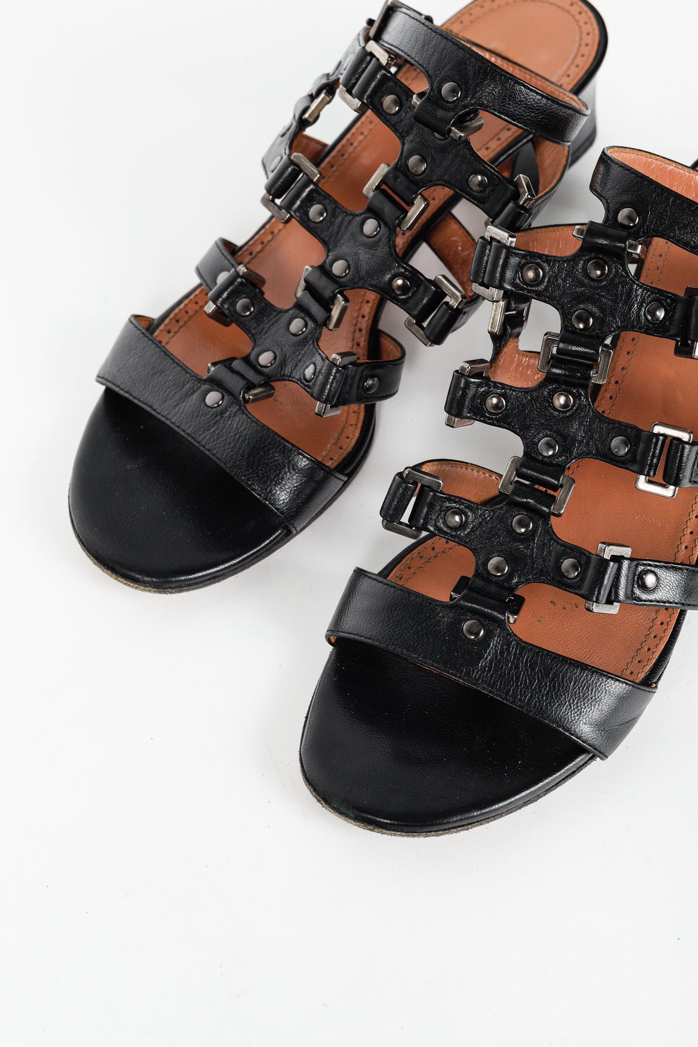 Alaia Black Leather Strappy Studded Sandals