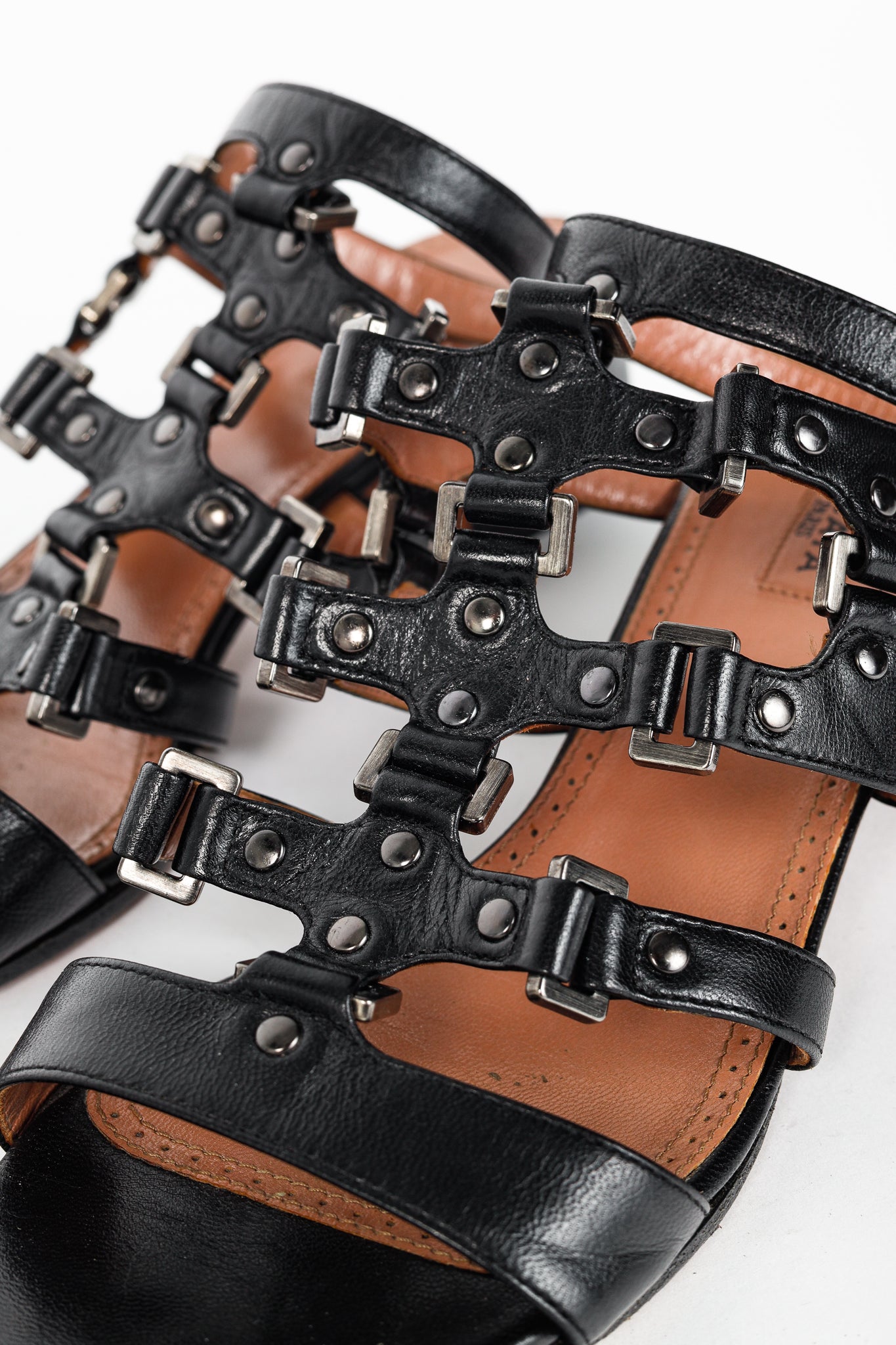 Alaia Black Leather Strappy Studded Sandals