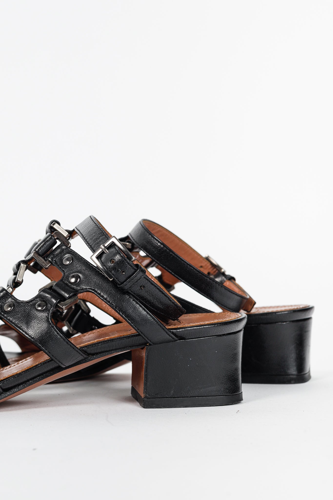 Alaia Black Leather Strappy Studded Sandals