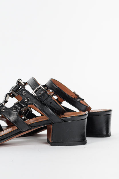 Alaia Black Leather Strappy Studded Sandals