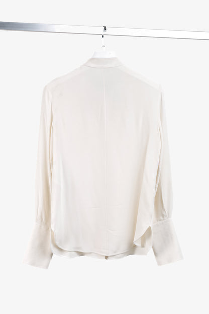 Alexander McQueen AW/14 Black Bow Long Sleeve Cream Silk Blouse