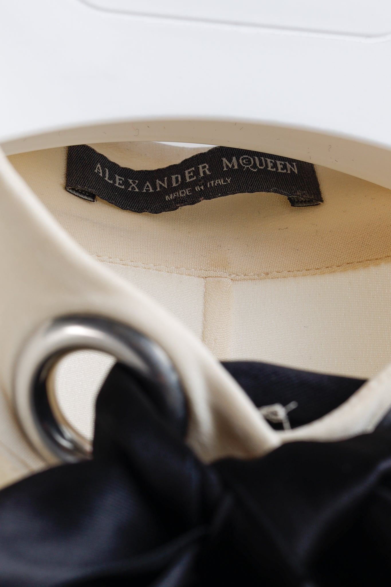 Alexander McQueen AW/14 Black Bow Long Sleeve Cream Silk Blouse