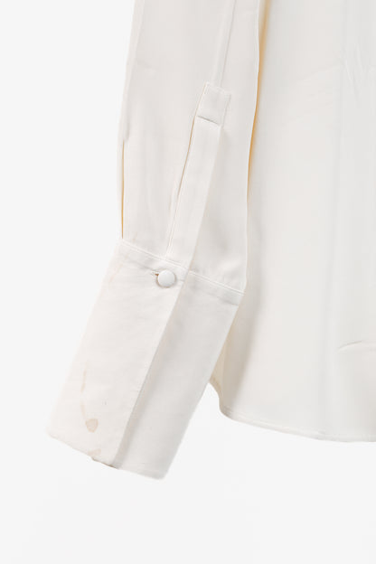 Alexander McQueen AW/14 Black Bow Long Sleeve Cream Silk Blouse
