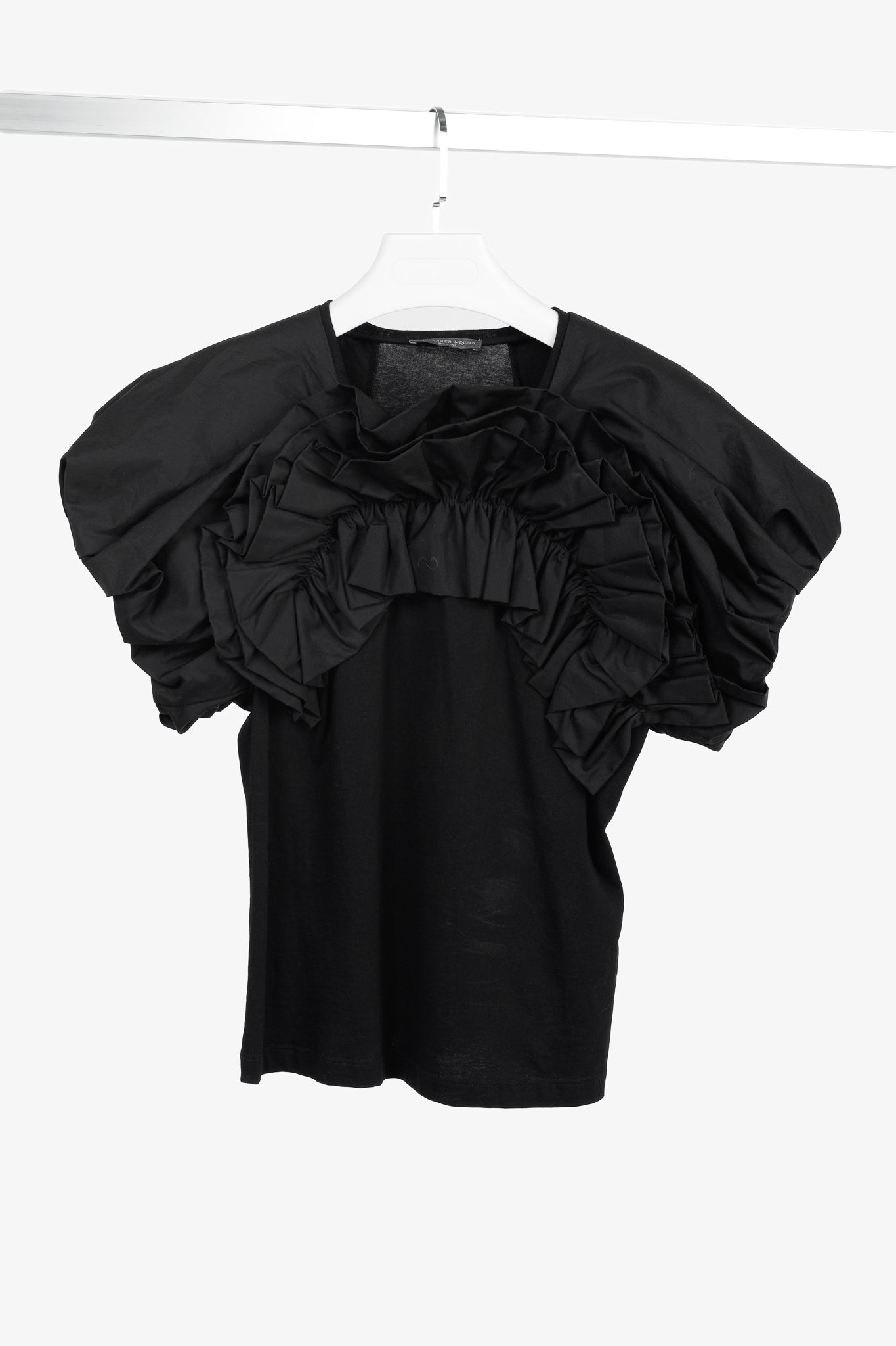 Alexander McQueen Black Cotton Poplin & Jersey Ruffle Tee