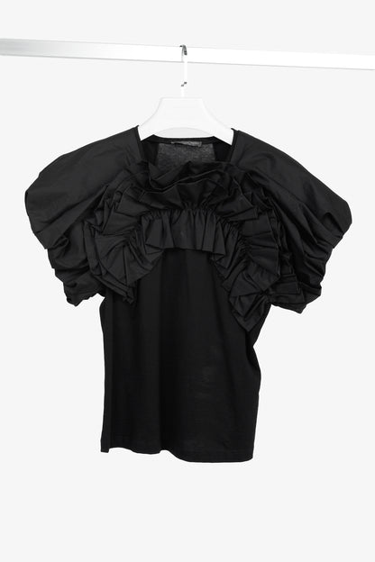 Alexander McQueen Black Cotton Poplin & Jersey Ruffle Tee