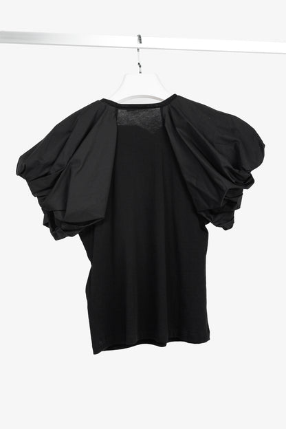 Alexander McQueen Black Cotton Poplin & Jersey Ruffle Tee