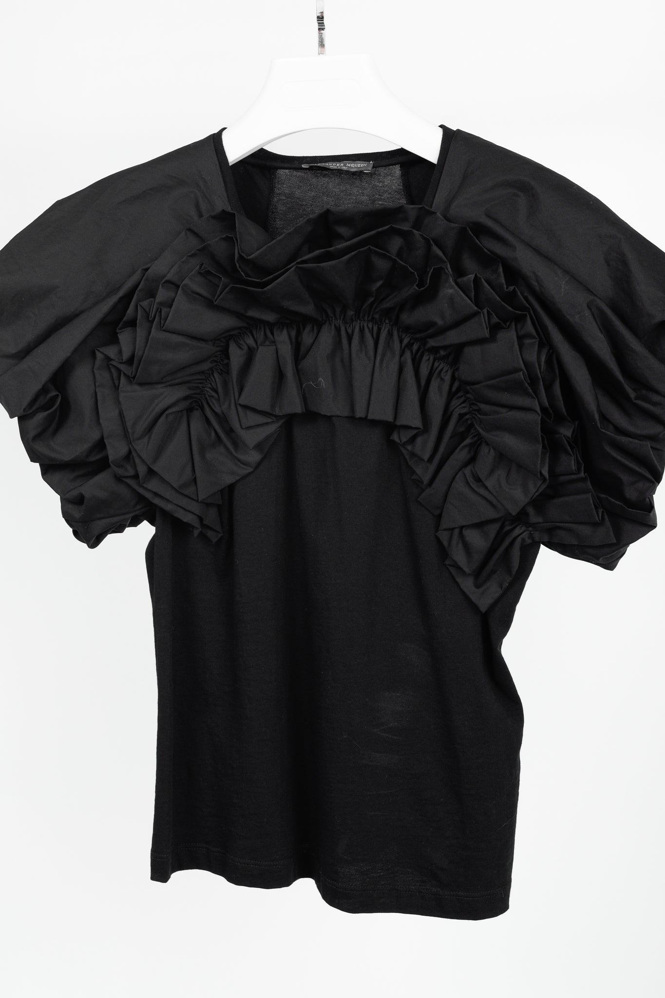 Alexander McQueen Black Cotton Poplin & Jersey Ruffle Tee