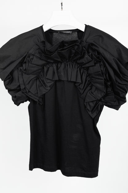 Alexander McQueen Black Cotton Poplin & Jersey Ruffle Tee