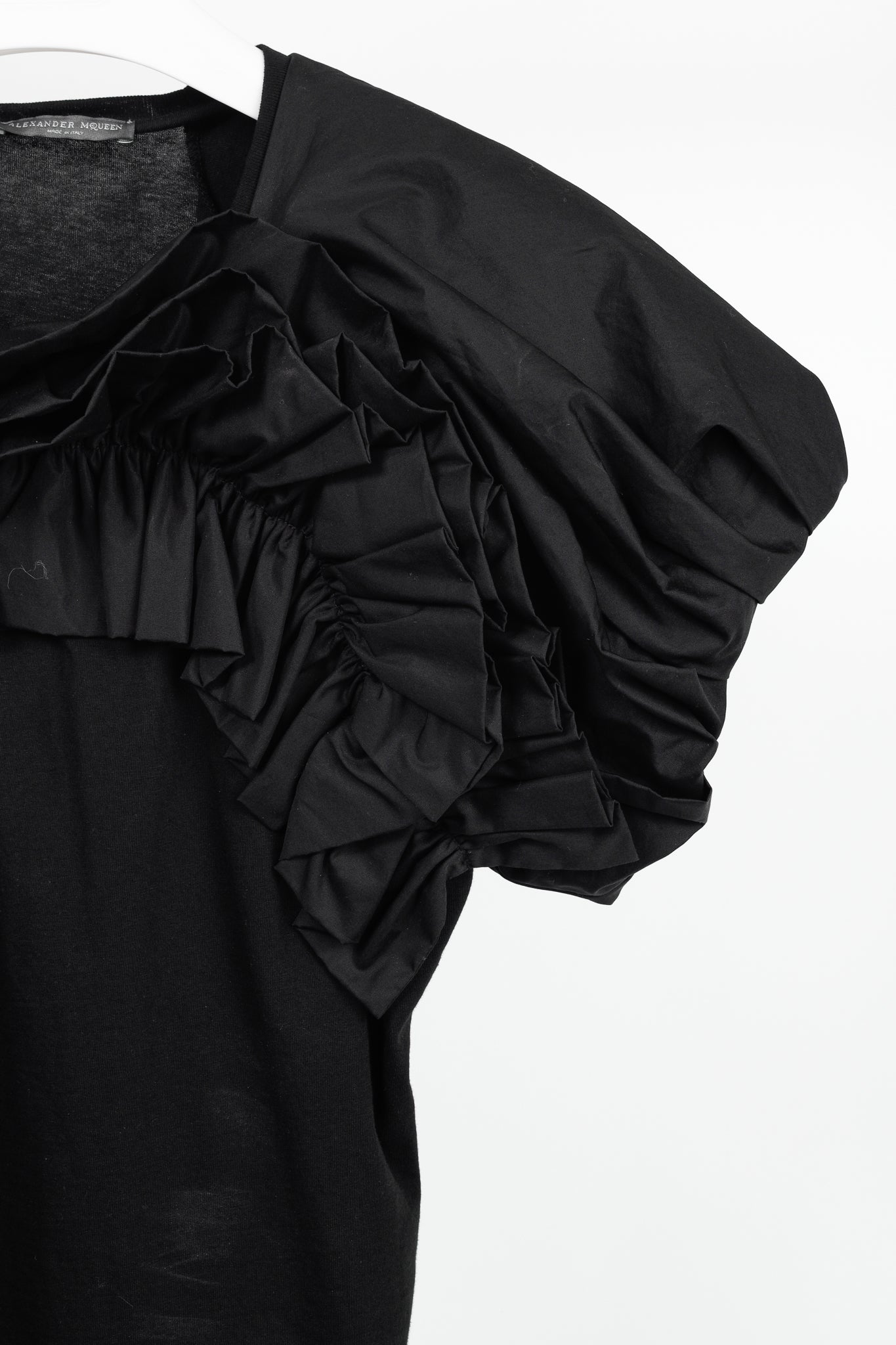 Alexander McQueen Black Cotton Poplin & Jersey Ruffle Tee