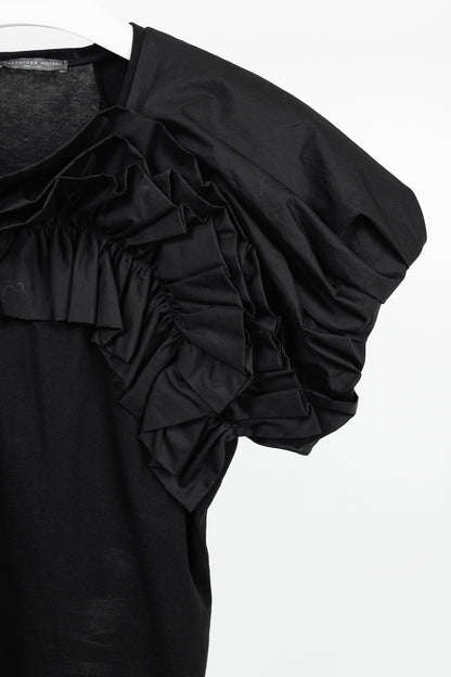 Alexander McQueen Black Cotton Poplin & Jersey Ruffle Tee