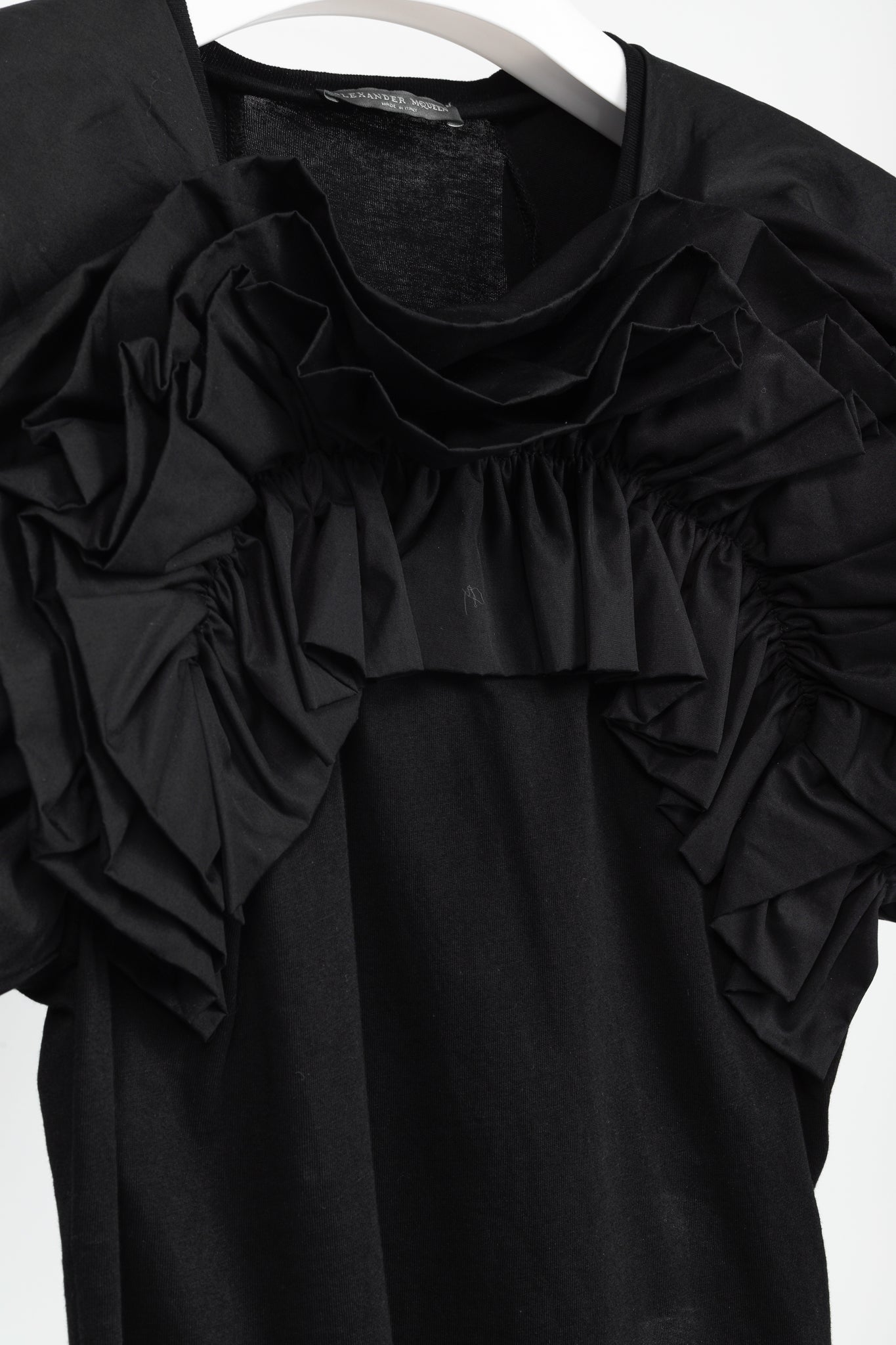 Alexander McQueen Black Cotton Poplin & Jersey Ruffle Tee
