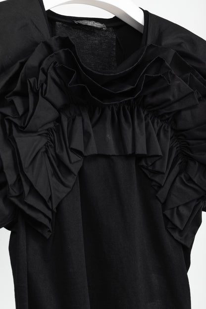 Alexander McQueen Black Cotton Poplin & Jersey Ruffle Tee