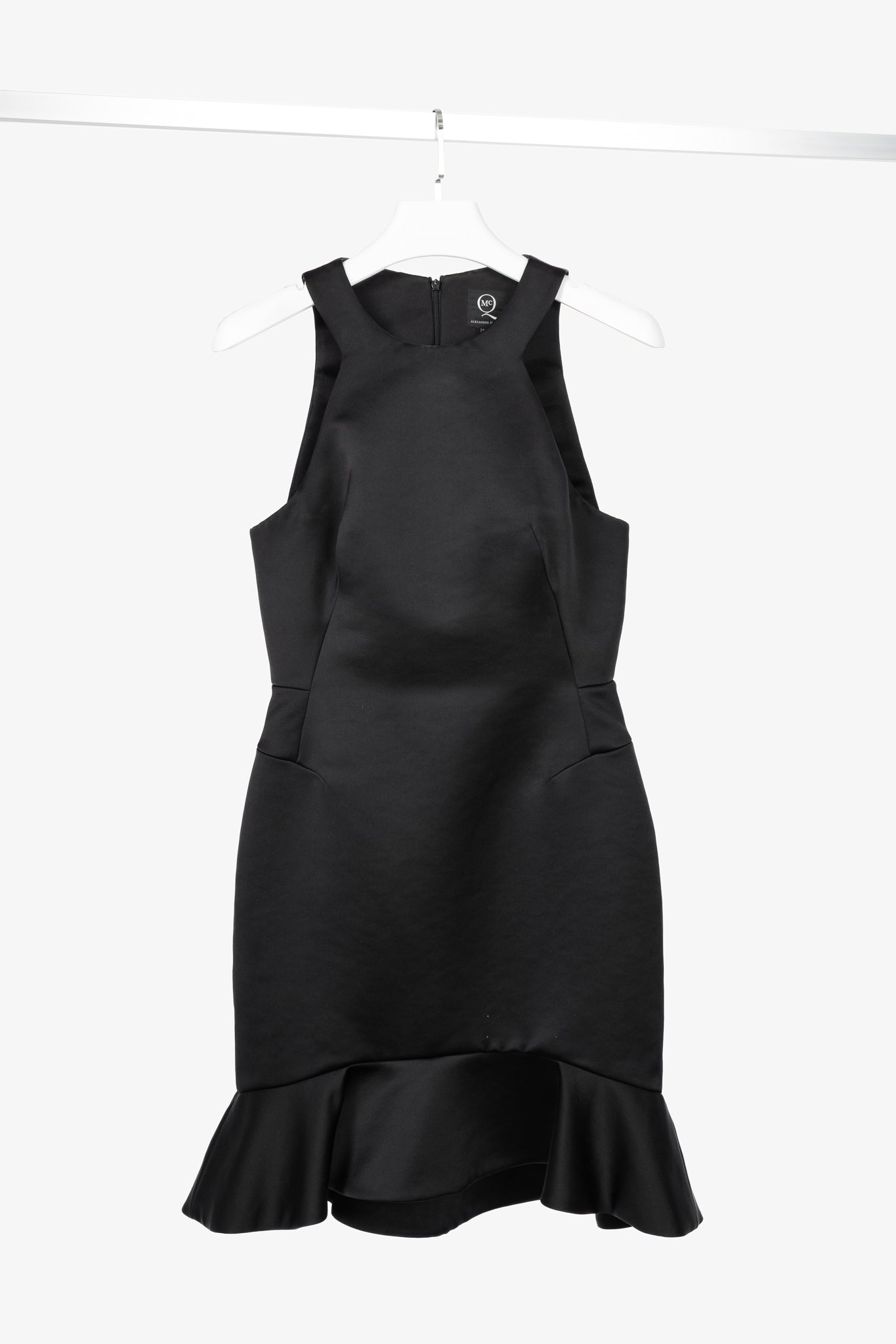 McQ by Alexander McQueen PF14 Black Duchess Satin Ruffle Dress