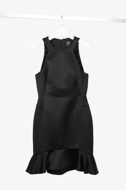 McQ by Alexander McQueen PF14 Black Duchess Satin Ruffle Dress