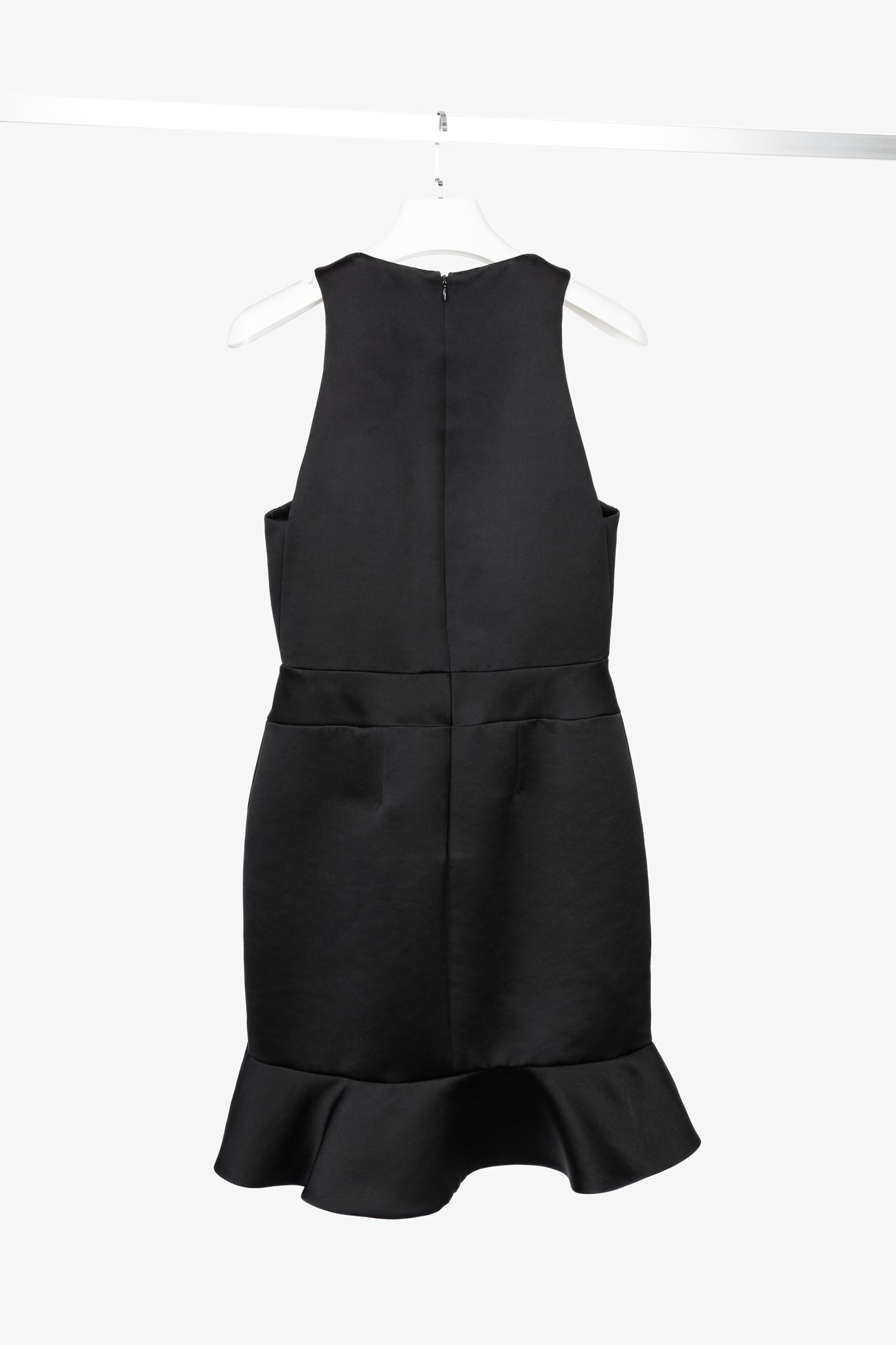 McQ by Alexander McQueen PF14 Black Duchess Satin Ruffle Dress