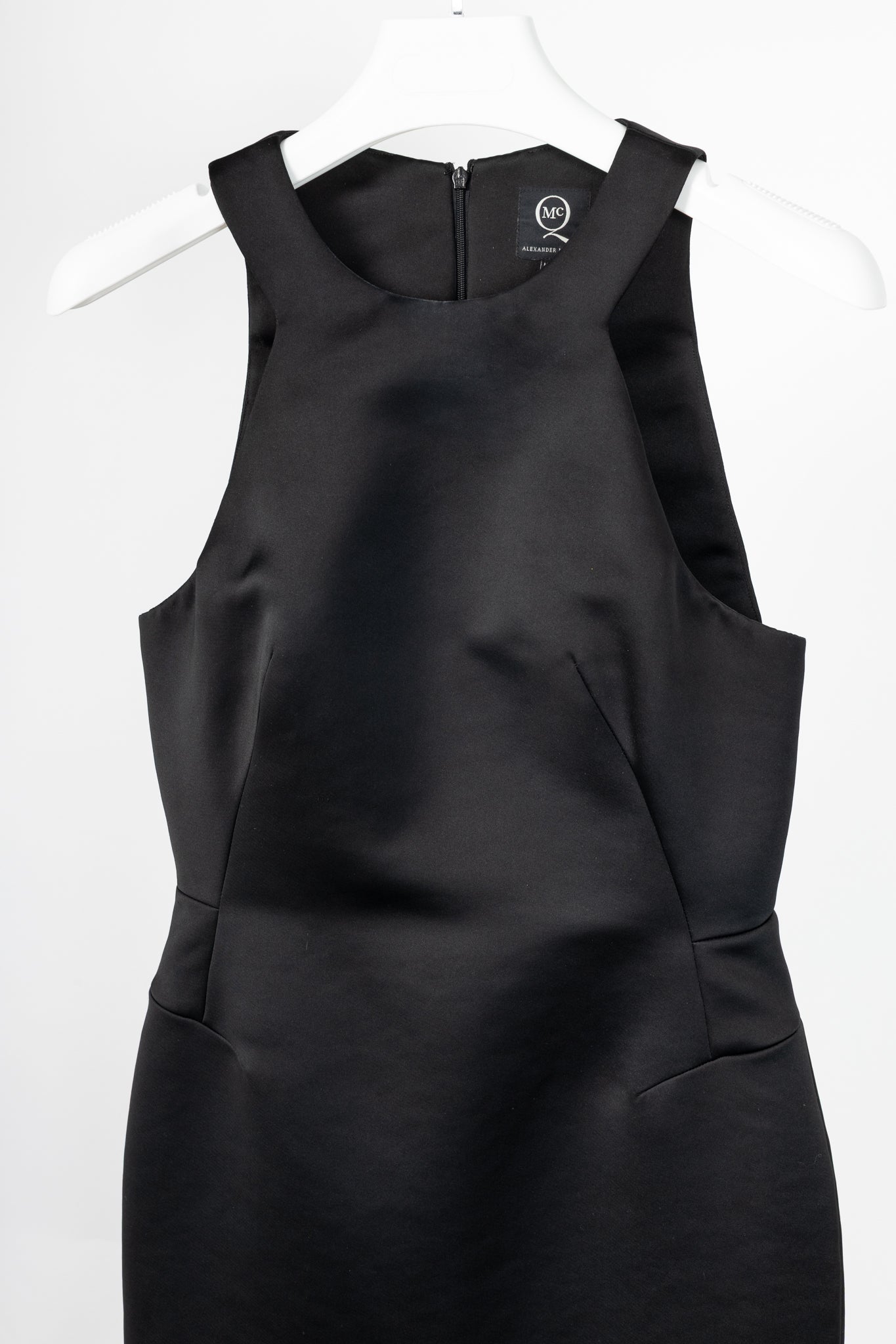 McQ by Alexander McQueen PF14 Black Duchess Satin Ruffle Dress
